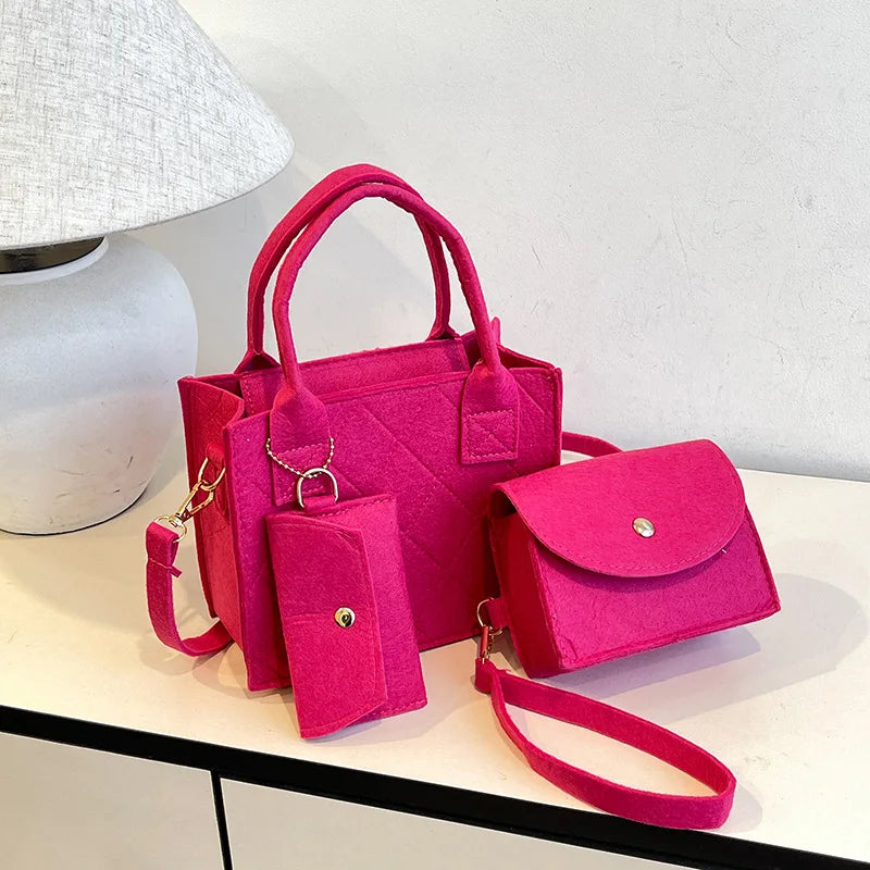 3pcs Women's Crossbody Bag and Handbag Set with Top Handle Design, Felt Quilted Tote Bag for Dating, Shopping, Work, Travel More