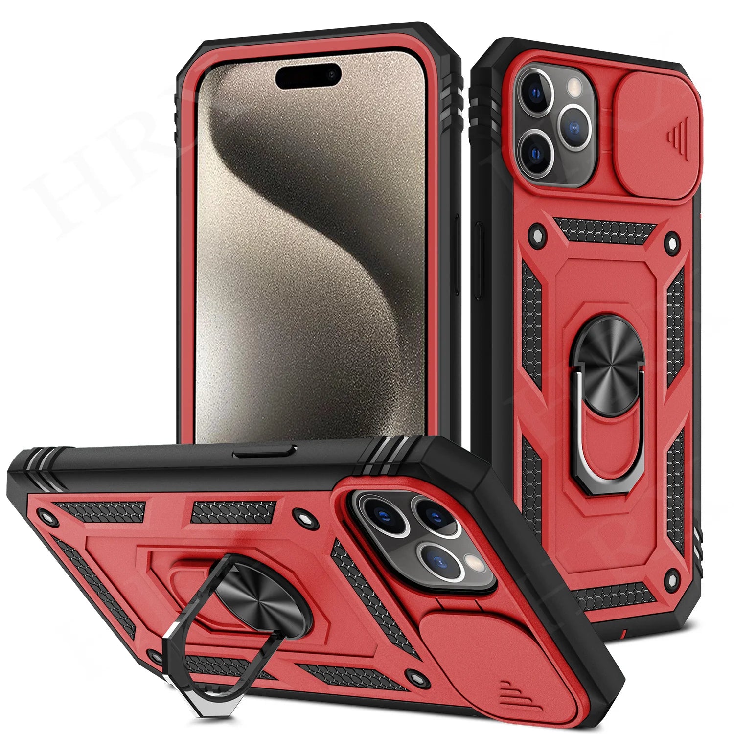 Case For iPhone 16 15 14 Pro Max 13 12 11 Pro Plus 360 Full Body Rugged Protective Slide Camera Stand Protection Ring Cover