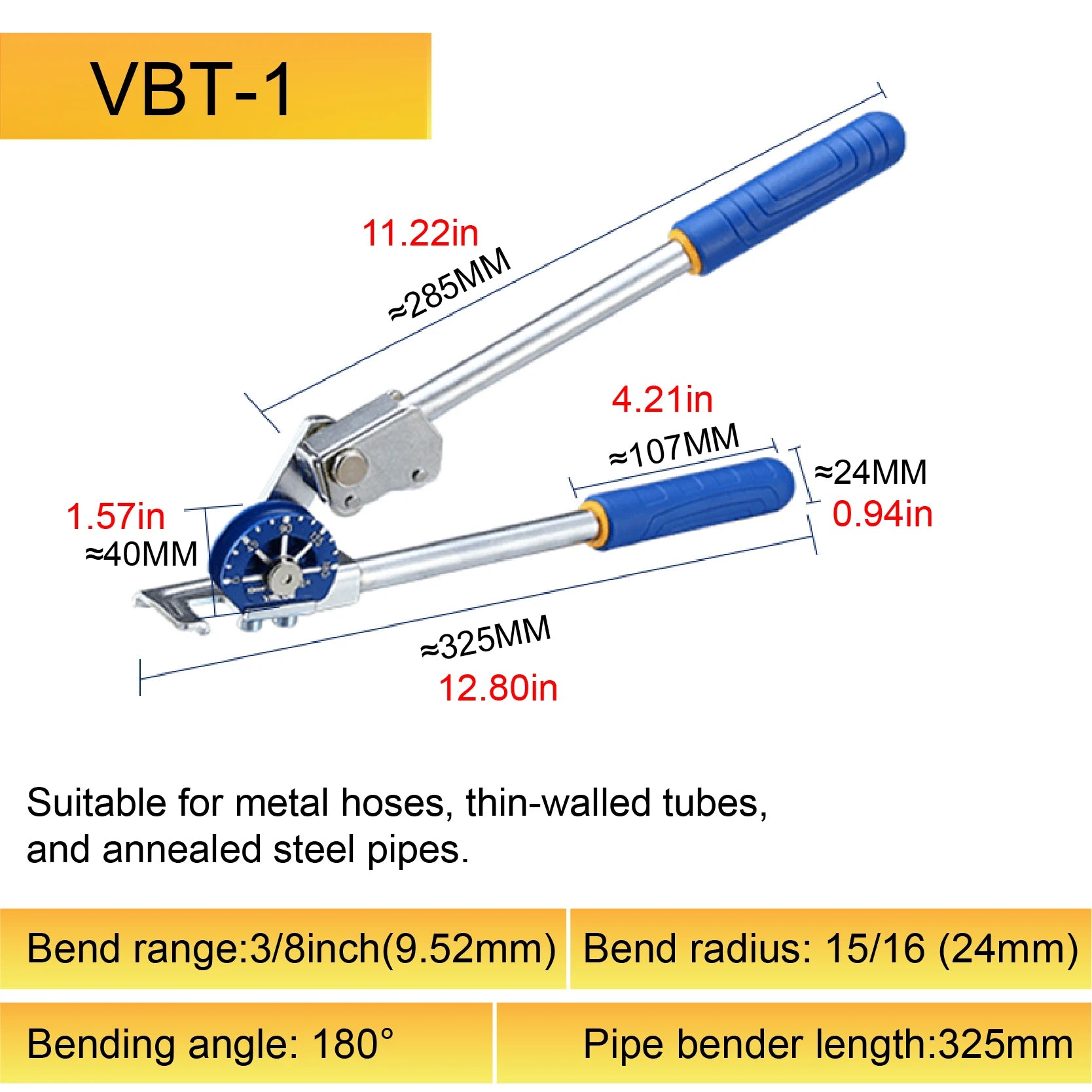 VBT Manual Copper Tube Bender Pipe Bending Tool for HVAC Brake Fuel Line 6 8 10mm Portable Handheld Bender
