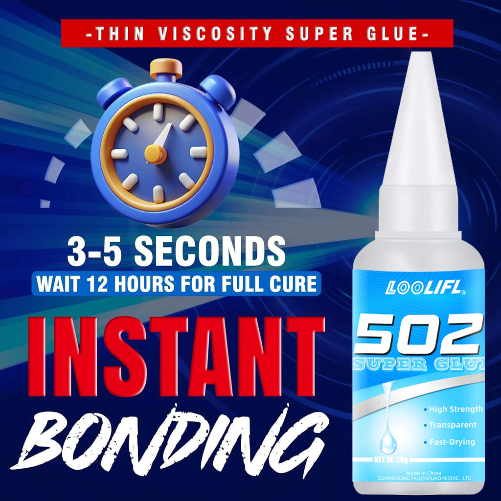 LOOLIFL 502 Super Glue Fast Drying Instant Adhesive High Strength Clear Glue for Plastic Metal Ceramic Glass Repair DIY Craft