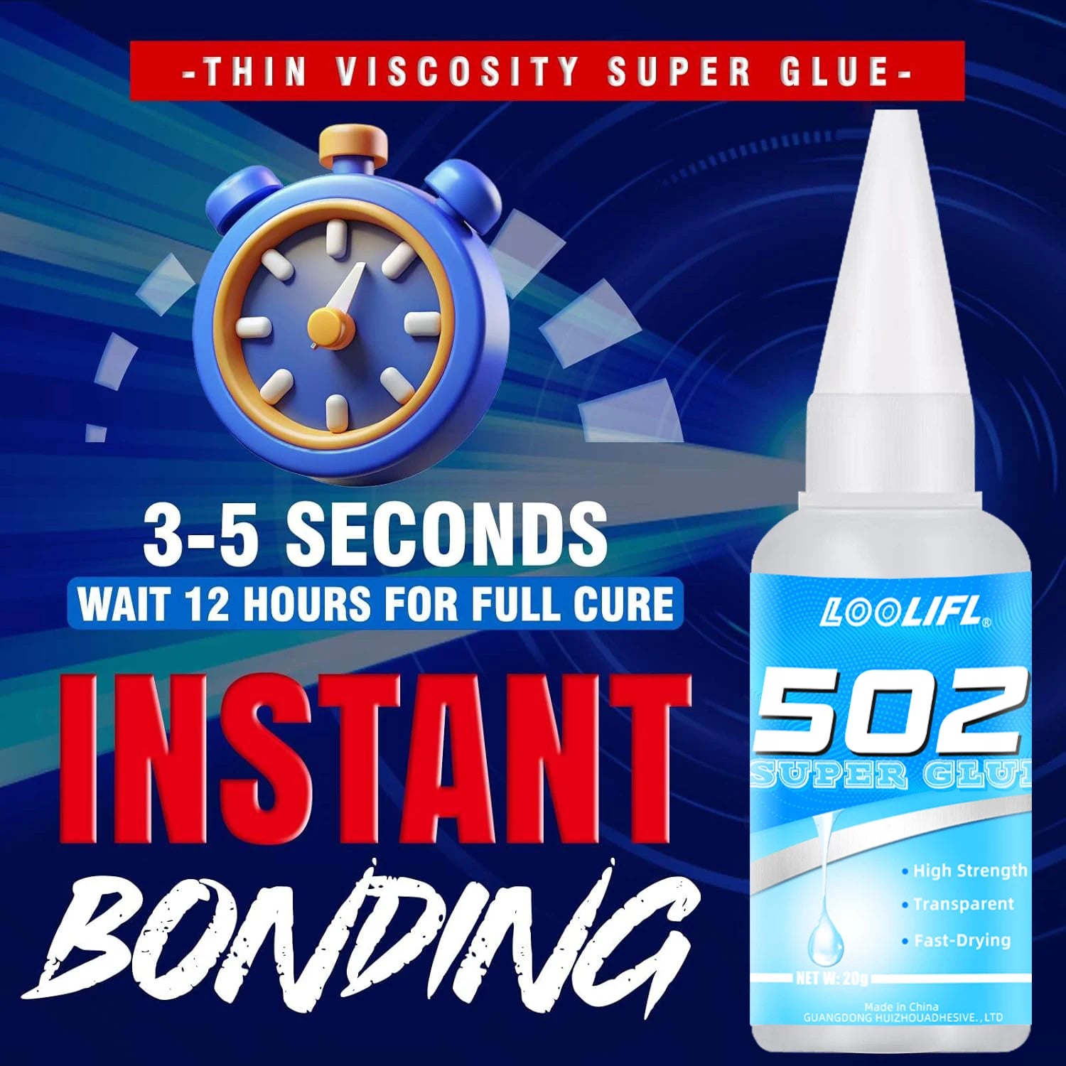 LOOLIFL 502 Super Glue Fast Drying Instant Adhesive High Strength Clear Glue for Plastic Metal Ceramic Glass Repair DIY Craft