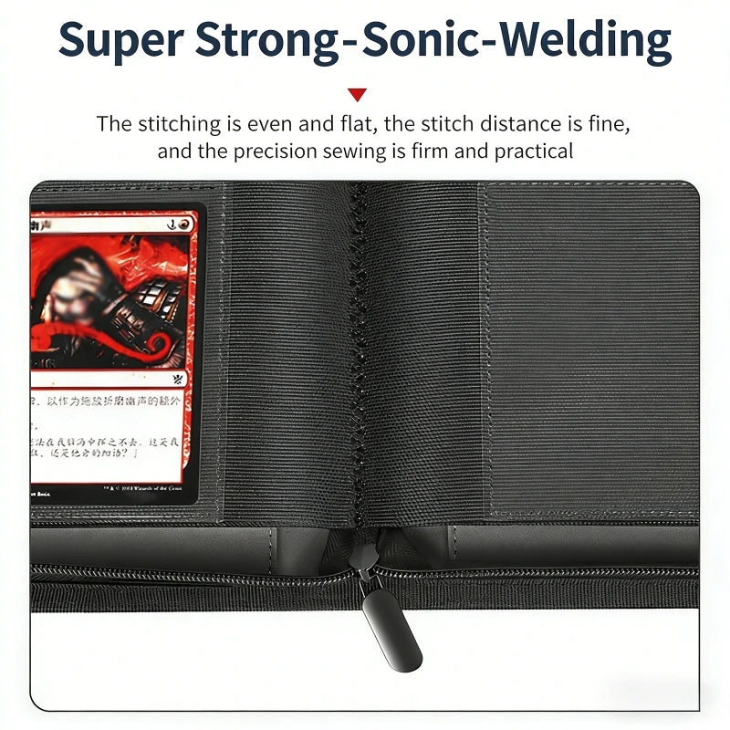 9/12 Pocket Leather Trading Card Album Folder - 360/480 Side Loading Pocket Binder Full Zipper for Game Cards & Sports Cards