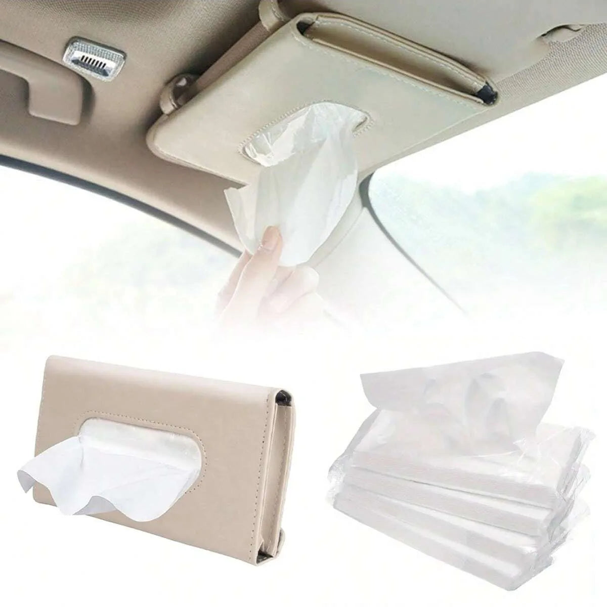 Car Visor Tissue Holder, PU Leather Car Hanging Tissue Box, General Car Interior Accessories for Most Cars