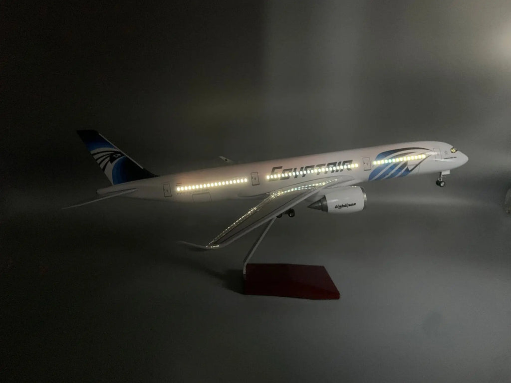 EgyptAir A350 Model with LED Lights and Rolling Wheels Static Aviation Display Gift for Collectors and Hobbyists