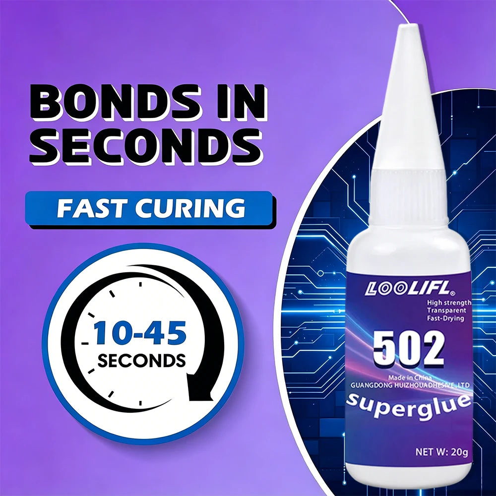 502 Super Instant Glue High Strength Fast Dry Clear Repair Universal Cyanoacrylate Adhesive for Metal Plastic Wood Ceramic Glass