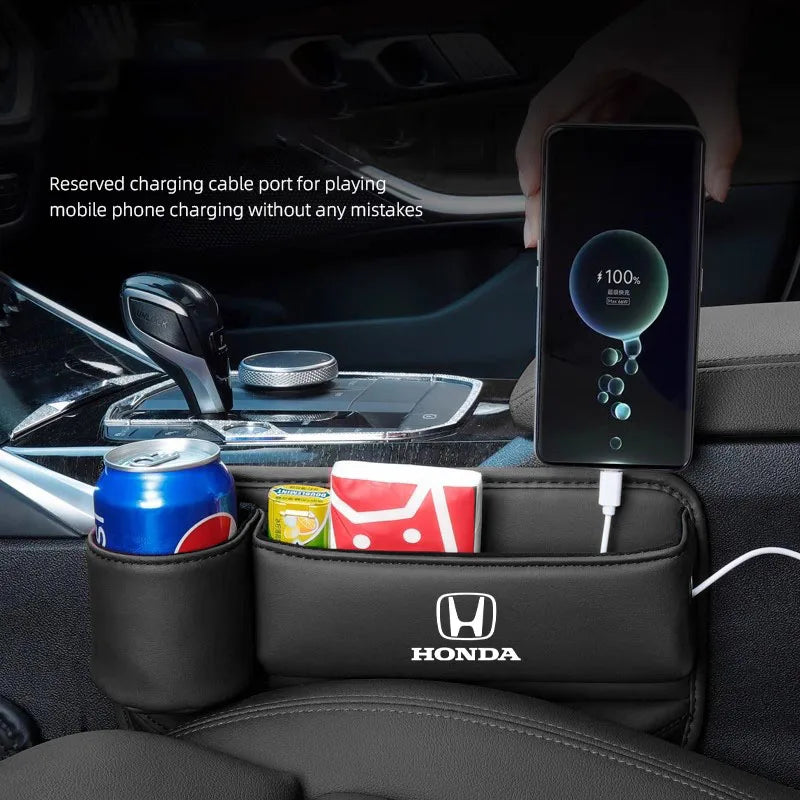 Multifunction Leather Storage Box Car Seat Gap Organizer Cup Holder For Honda Civic Fit Accord City Vezel CR-V S660 Odyssey HR-V