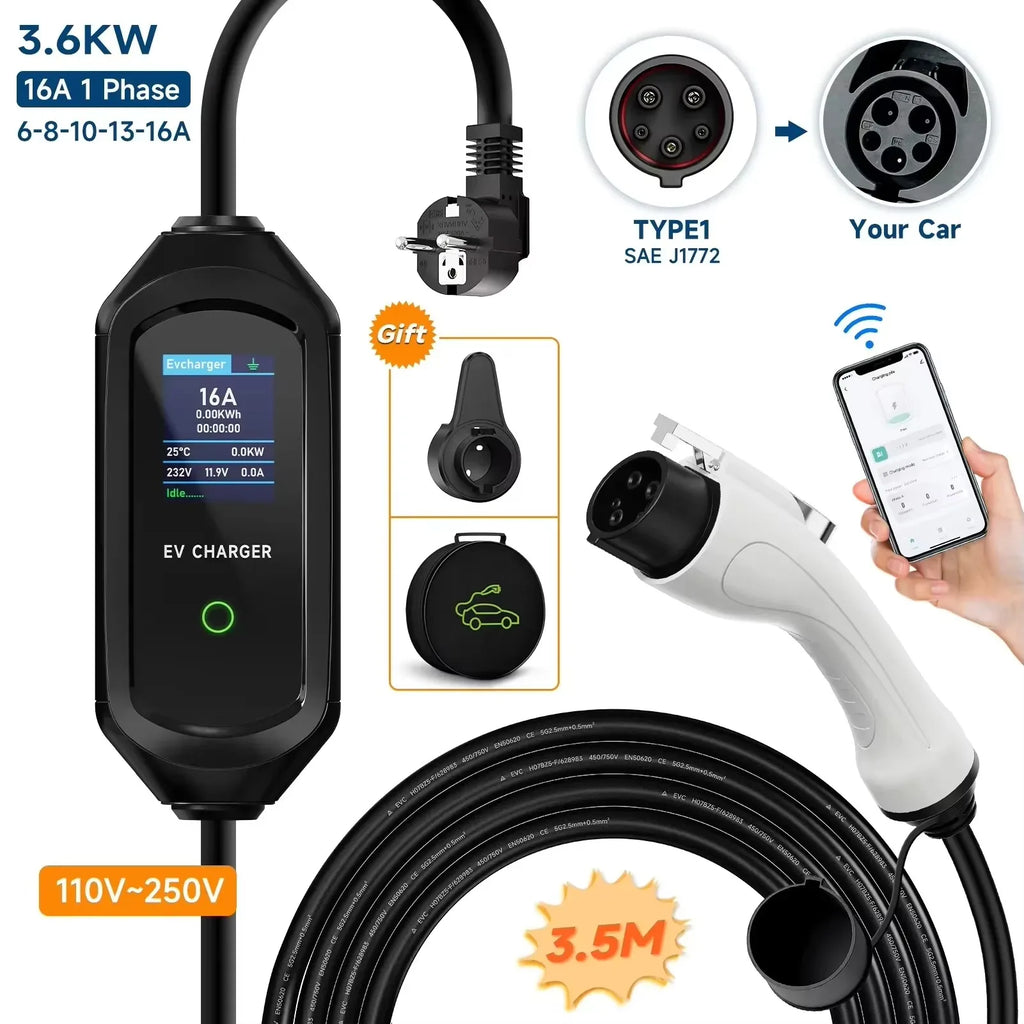 AFEEV 3.6KW Portable EV Charger 16A IEC62196-2 Type 2 Charger Fast Charge Charger Type1 Electric Car Charger GB/T Wallbox