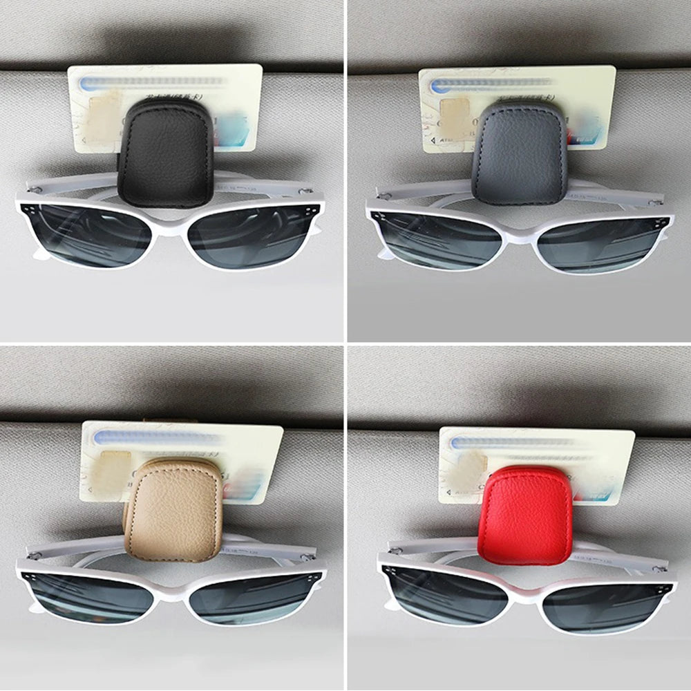 Magnetic Sunglasses Holder Car Sun Visor Leather Glasses Hanger Sunglasses Clip and Ticket Clip Car Sunshade Accessories