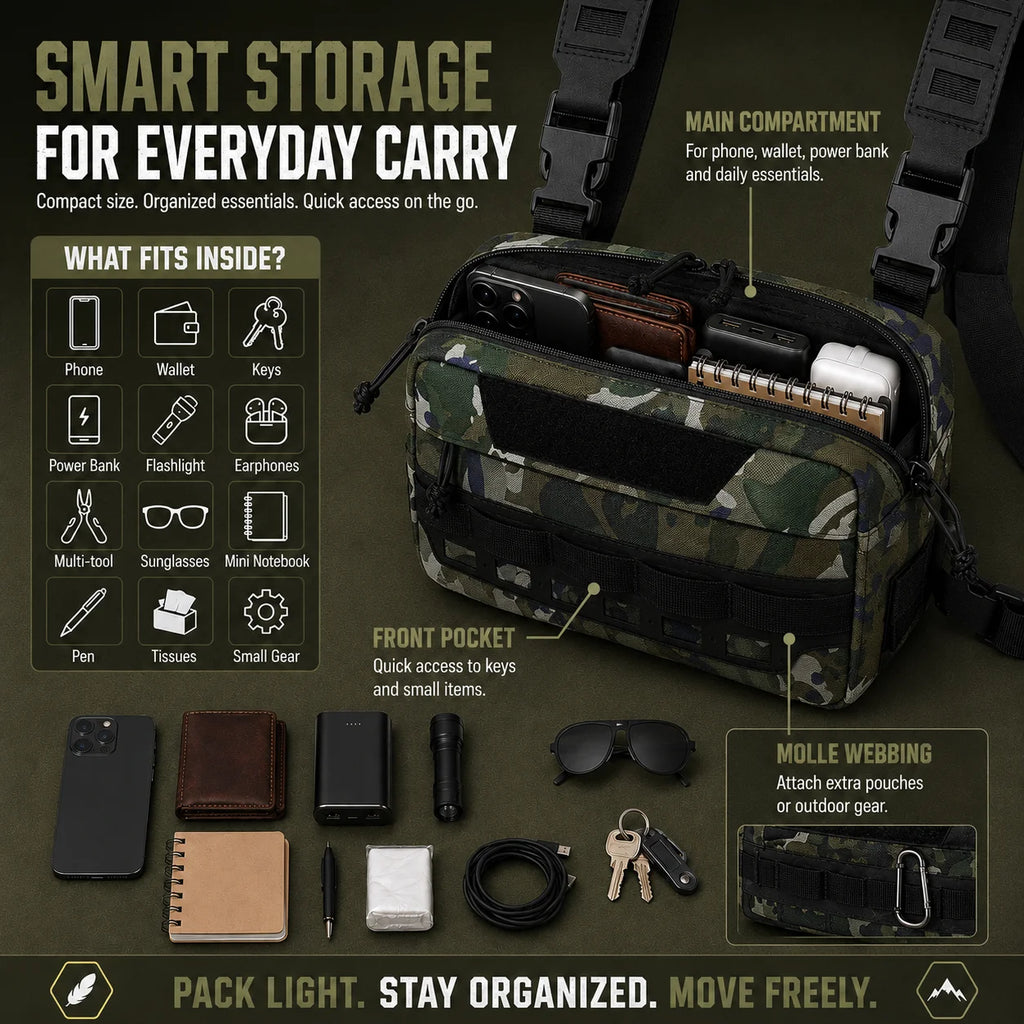 Functional Tactical Chest Bag Waist Bag Fishing MOLLE Outdoor EDC Chest Rig Pack for Cycling Hiking Camping Adjustable Harness