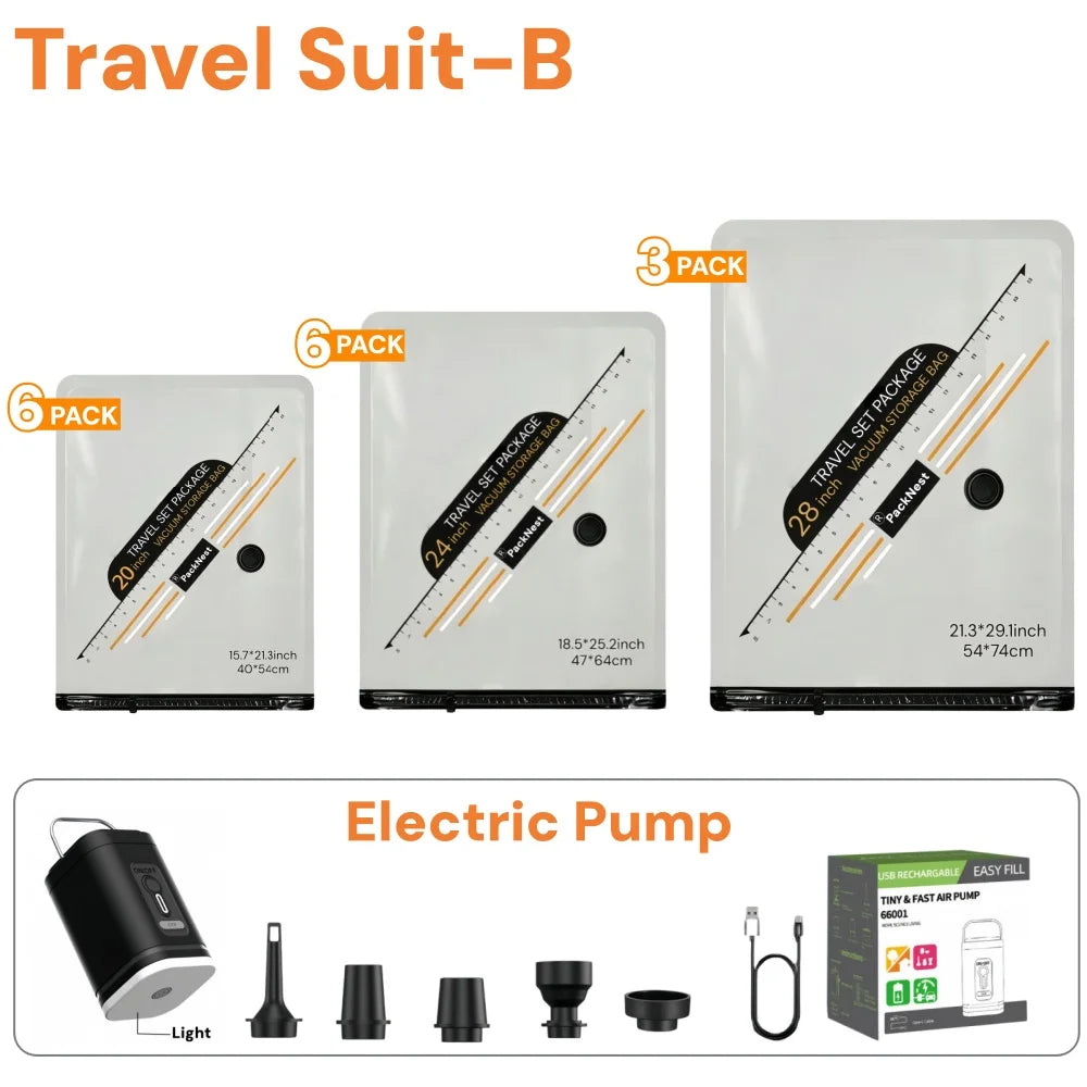 Vacuum Bags for Travel Set with Electric Pump,Compression Space Saver Packing Bags for Luggage Suitcase Clothing Storage Bag