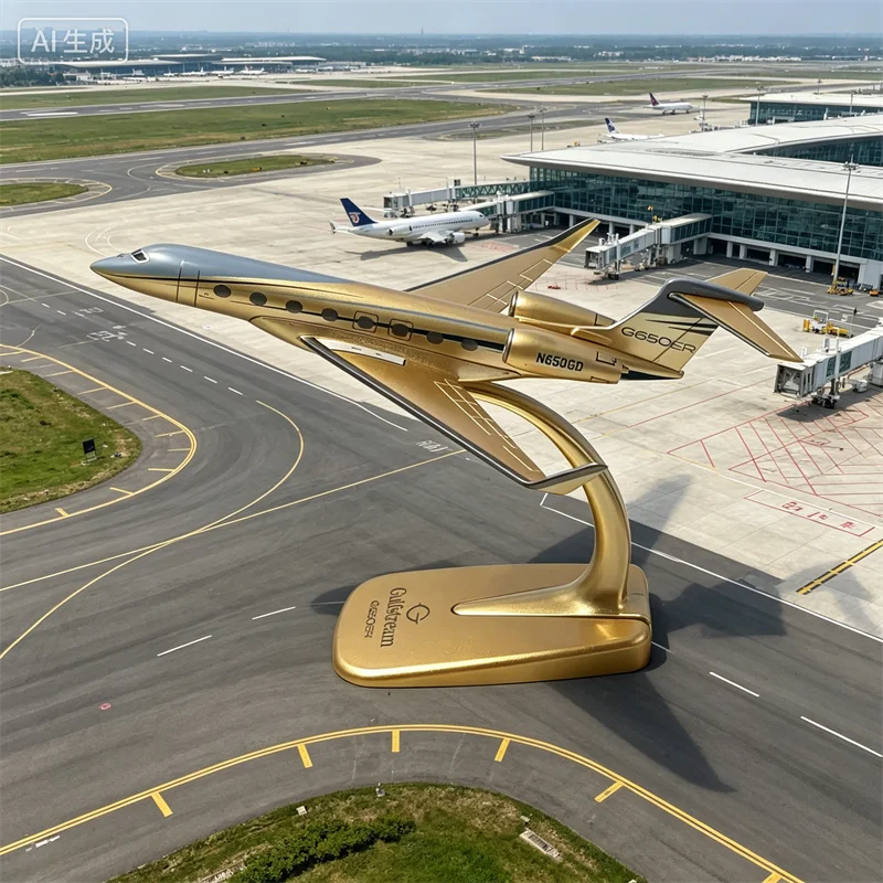 1:200 Scale 16cm G650er Golden Business Aircraft Diecast Alloy Finished Airplane Prototype With Base Collection Display Toys