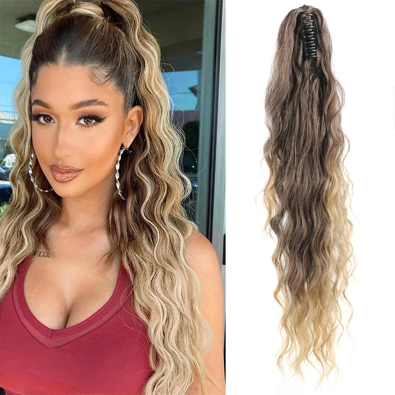AOOSOO Synthetic Water Ponytail Hair Extension Clip On Woman's Ponytail Hair Accessories Long Curly Wig Natural Curly Black