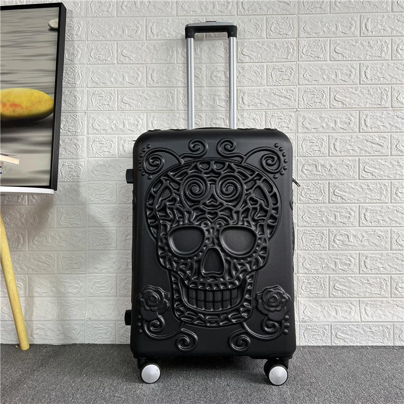 New 20'24'28'inch Skull High Quality Rolling Luggage Spinner Students Password Suitcase Carry on Trolley Suitcase Travel Bag