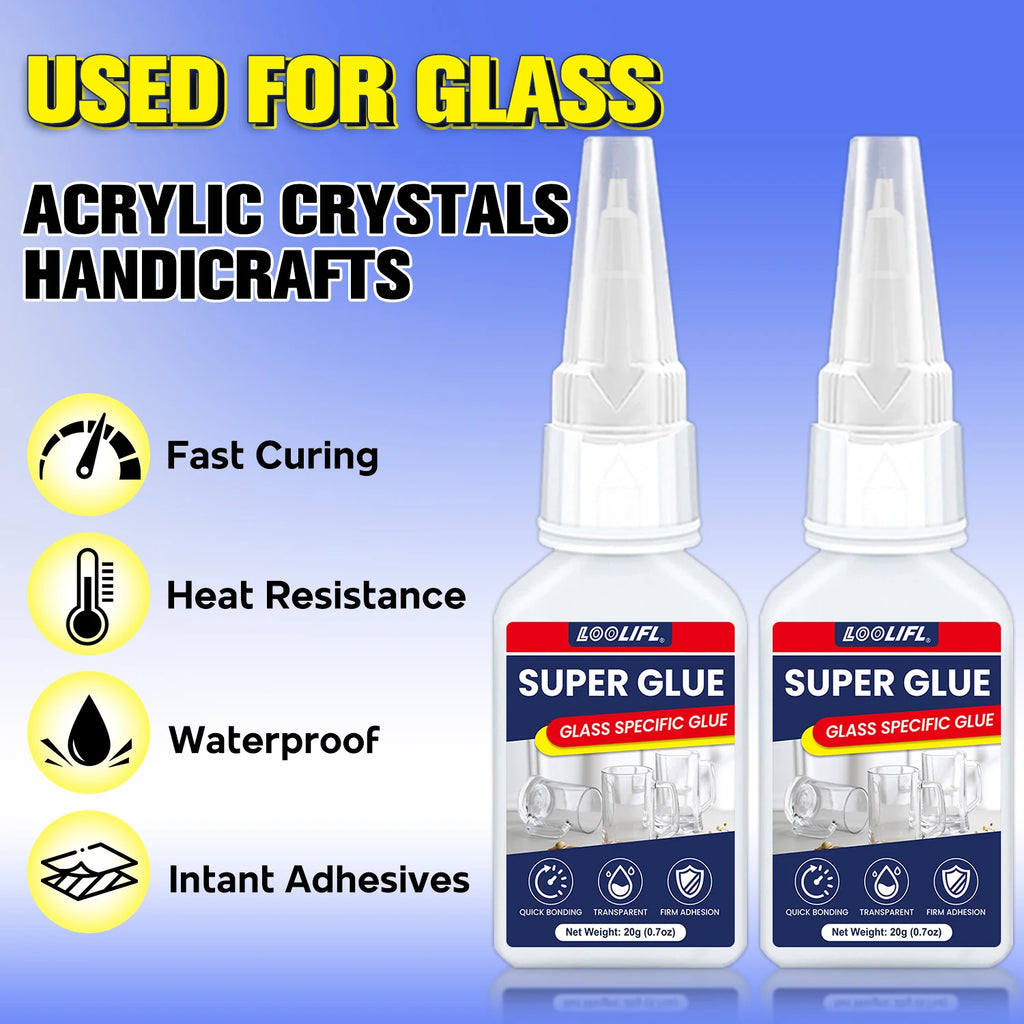 Super Glue for Glass Crystal Clear Cyanoacrylate Adhesive Fast Drying Strong Bond Waterproof for Glass Ceramic Metal Repair 20g