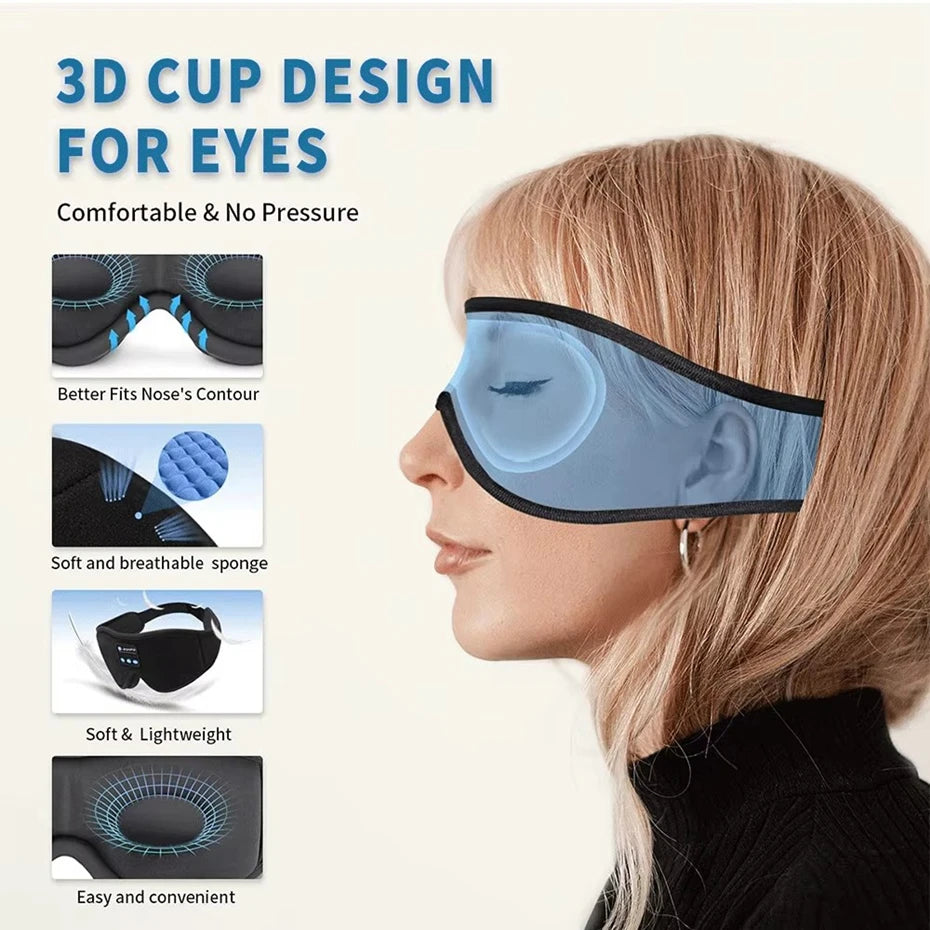 Bluetooth Sleeping Headphones Noise Cancelling3D Eye Mask Wireless Air Travel Headbands Soft Elastic Comfortable Music Earphones