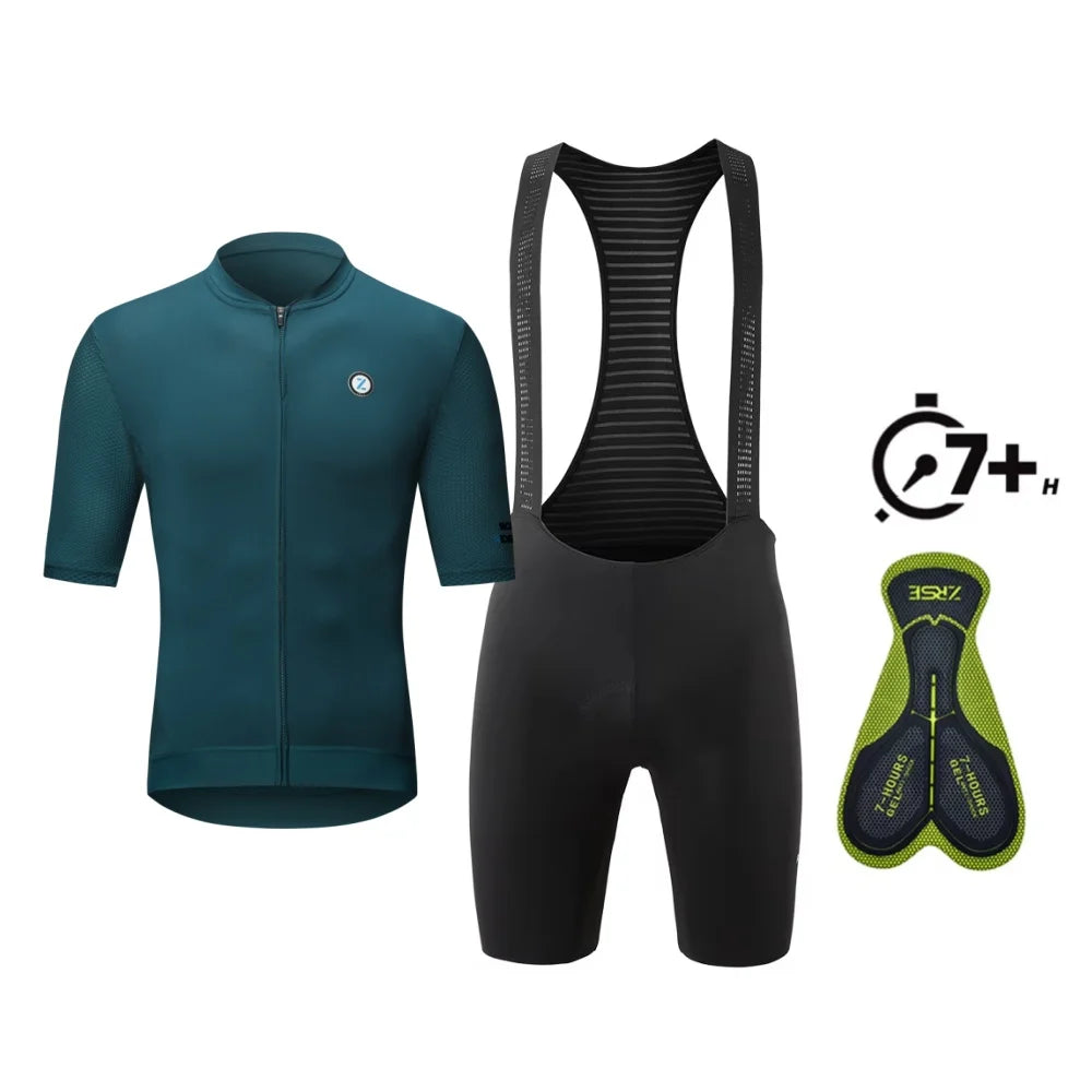 ZRSE Men's Short Sleeve Jersey & Padded Bib Shorts Set Quick Dry Breathable Lean Lightweight for Road Bike MTB Gym Sports