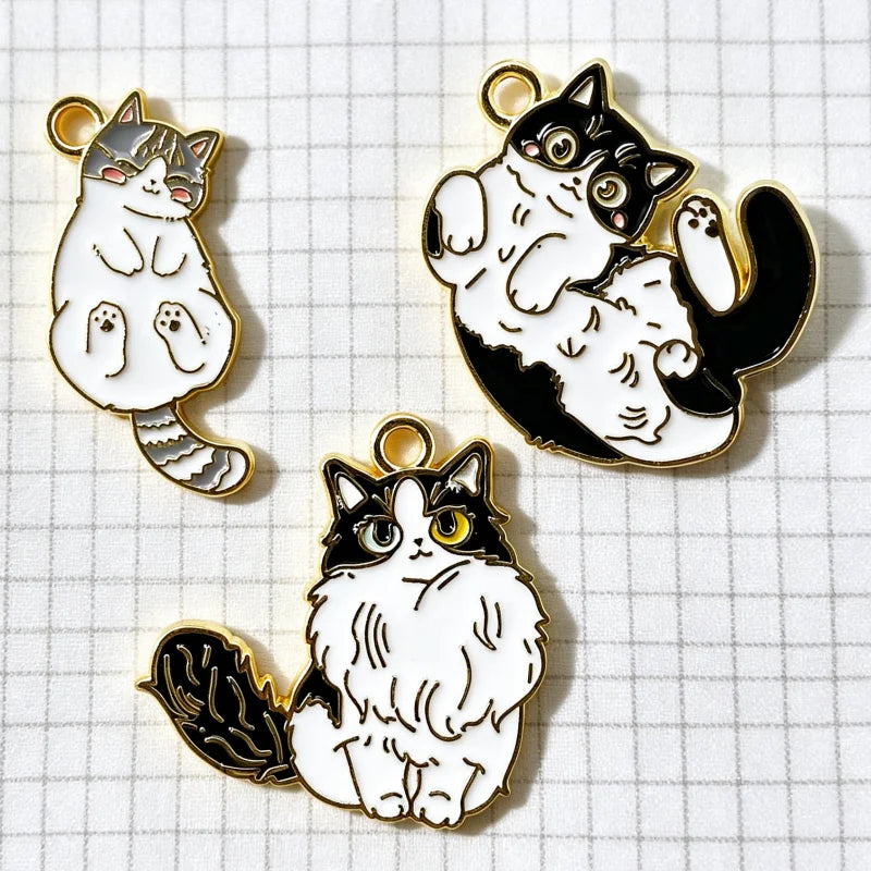 10pcs Black and White Persian Cat Lively and Cute DIY Accessories Pendant Pendant Keychain Necklace
