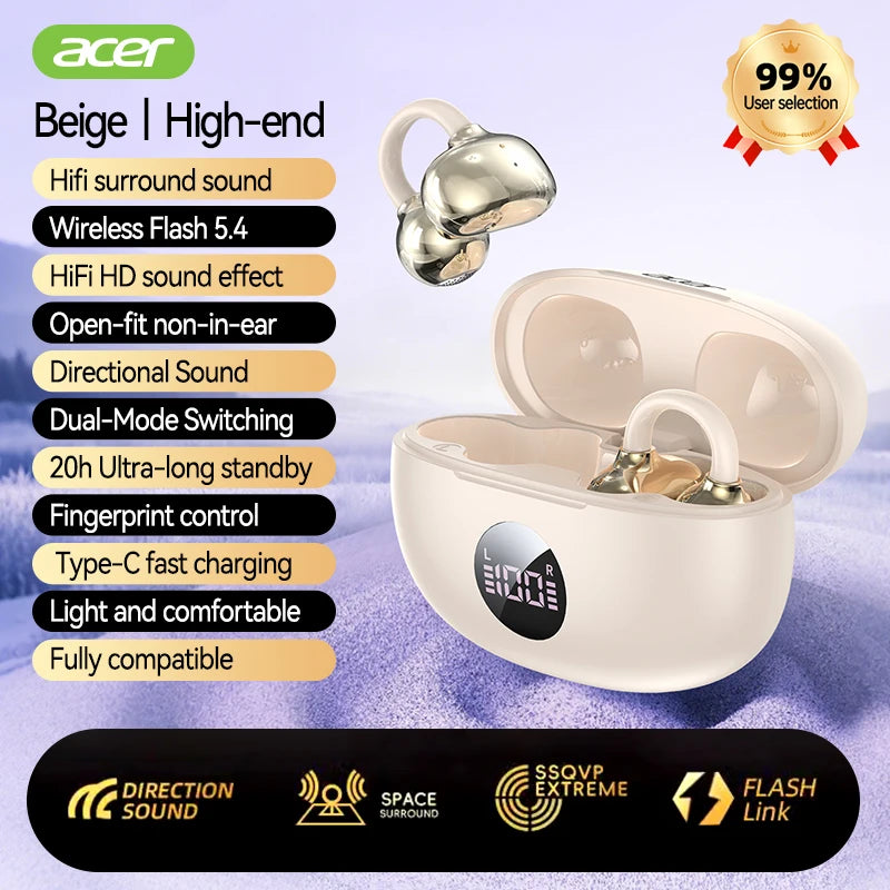 Acer Ohr577 Wireless Bluetooth Headphones with Ear Clip Design, High-Definition Noise Reduction, Open-Style Headphones, Comfortable to Wear, Suitable for Sports, Running, Fitness, Compatible with Mobile Phones, Tablets, and L