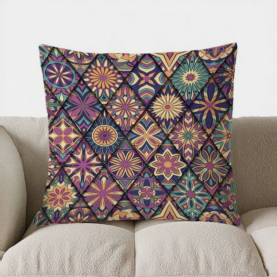 Colorful Geometric Floral Pattern Double-sided Printed pillow cover Short plush Suitable living rooms sofas throw cushion cover