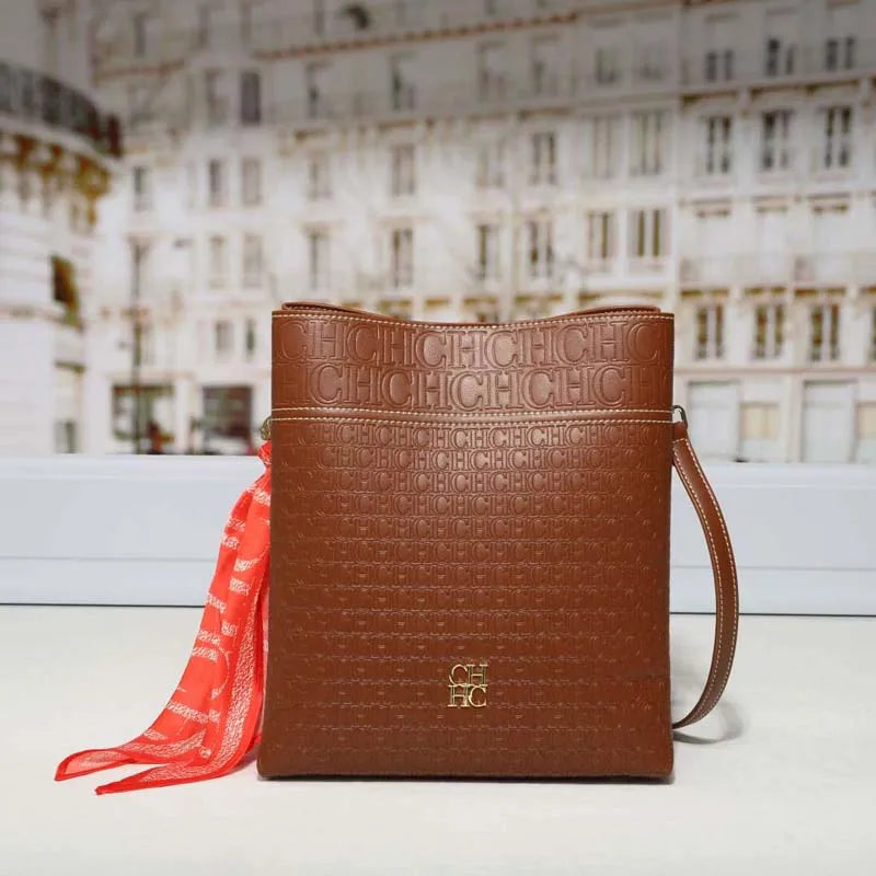 CH Bucket Bag Women Luxury Crossbody Bag Large Capacity Leather Shoulder Handbag With Silk Scarf Vintage Daily Commute Handbags
