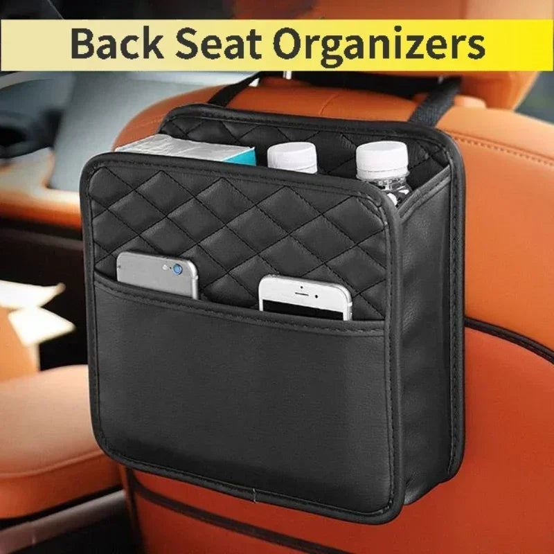 Car Backseat Storage Bag Large Capacity Leather Pocket Automobile Hanger Organizer Collector Adjustable Leather Bags for Vehicle