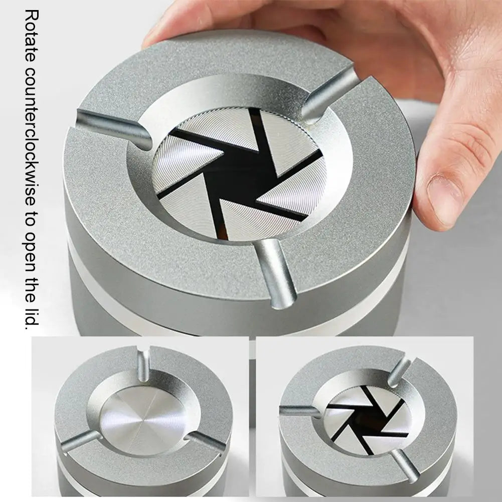 360° Stainless Steel Twist-Lock Ashtray, Windproof Odor-Proof & With Cigarette Holder for Car & Home, Smokeless Cigar Ashtray