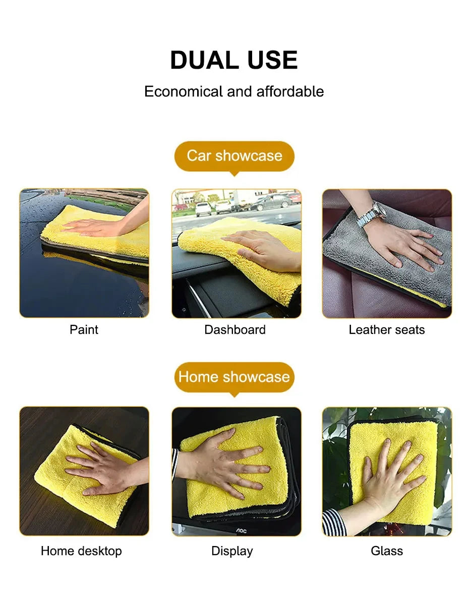 Double Sided Coral Velvet Microfiber Car Towel Thickened Soft High Absorbent Quick Dry Cloth For Auto Body Washing