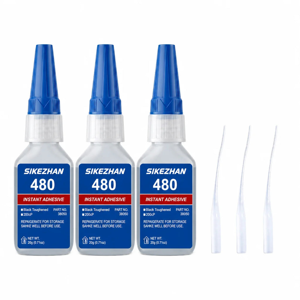SIKEZHAN 480 Black Super Glue Instant Adhesive Heavy Duty Waterproof Rubber Tire Repair Glue for Metal Plastic Wood Ceramic 20g