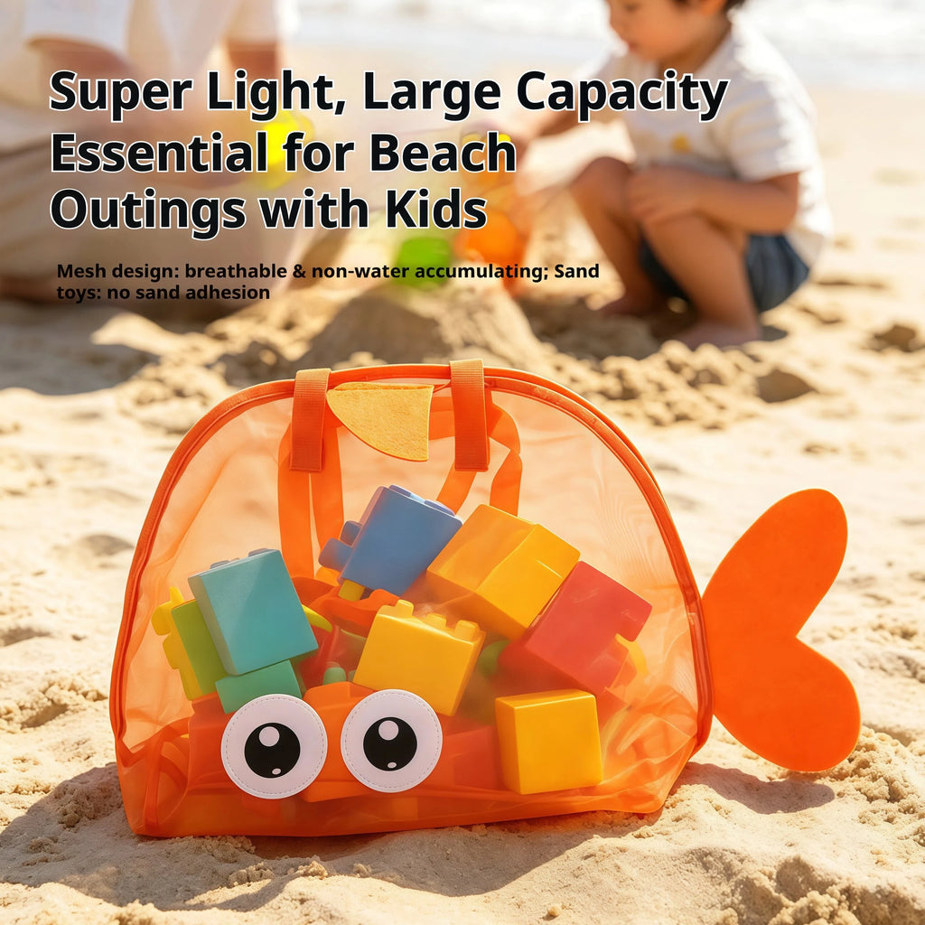 Kids Fish Shape Mesh Beach Bag Lightweight Toy Storage Bag Portable Handbag for Children Summer Seaside Pool Outdoor Organizer