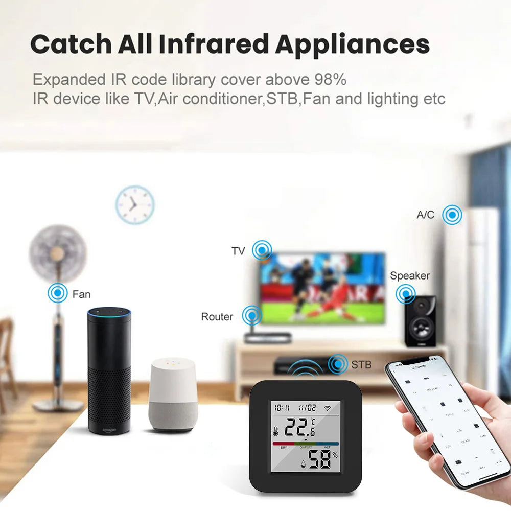 Tuya Smart Universal IR Remote With Temperature Humidity Sensor for Air Conditioner TV AC with/No Screen