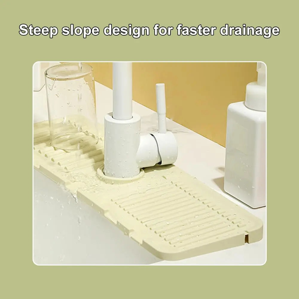 Faucet Mat for Kitchen Sink Countertop Splash Guard, Adjustable Faucet Drip Anti-Slip Mat for Bathroom Sink Draining Pad