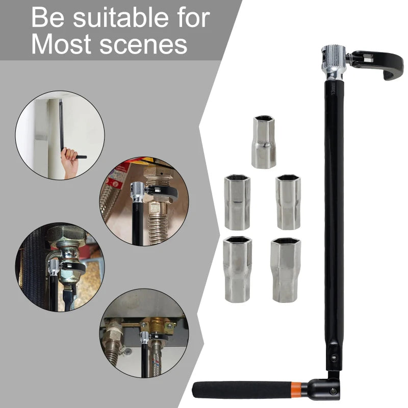 Professional Carbon Steel Faucet Wrench Plumber Tool with 5/6 Sockets and 1 Chuck Tap Back Nut for Sink Basin Installation