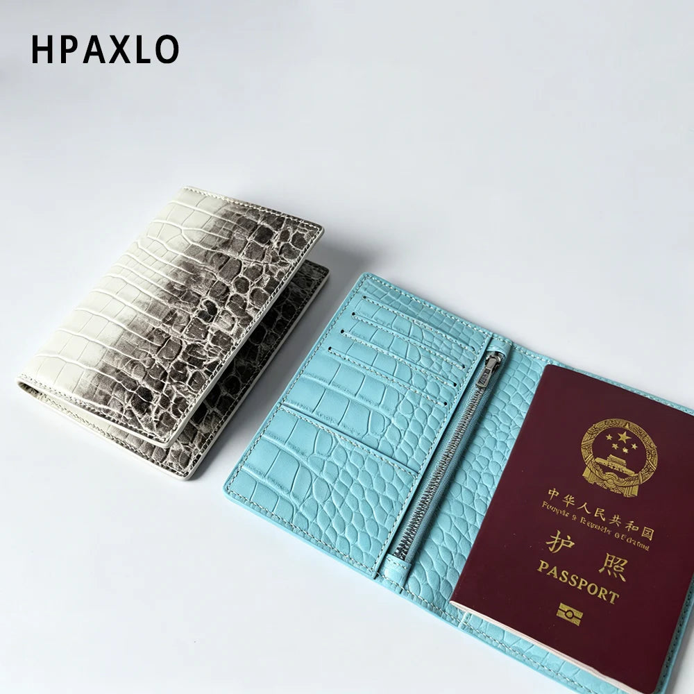 Genuine For Crocodile Embossed Leather Passport Holder Travel Wallet RFID Blocking Himalayan Style Luxury New Passport Holder