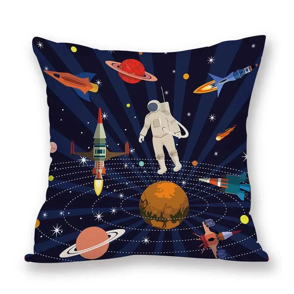 Cosmic pattern of the Sun, planets Double-sided Printed pillow cover Short plush Suitable living rooms sofas throw cushion cover