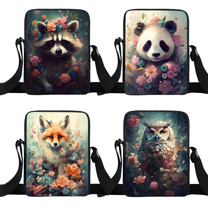 Kawaii Animals Panda Raccoon Fox Owl Print Crossbody Bag Women Men Shoulder Bags Teenager Handbag For Travel Messenger Bags Gift