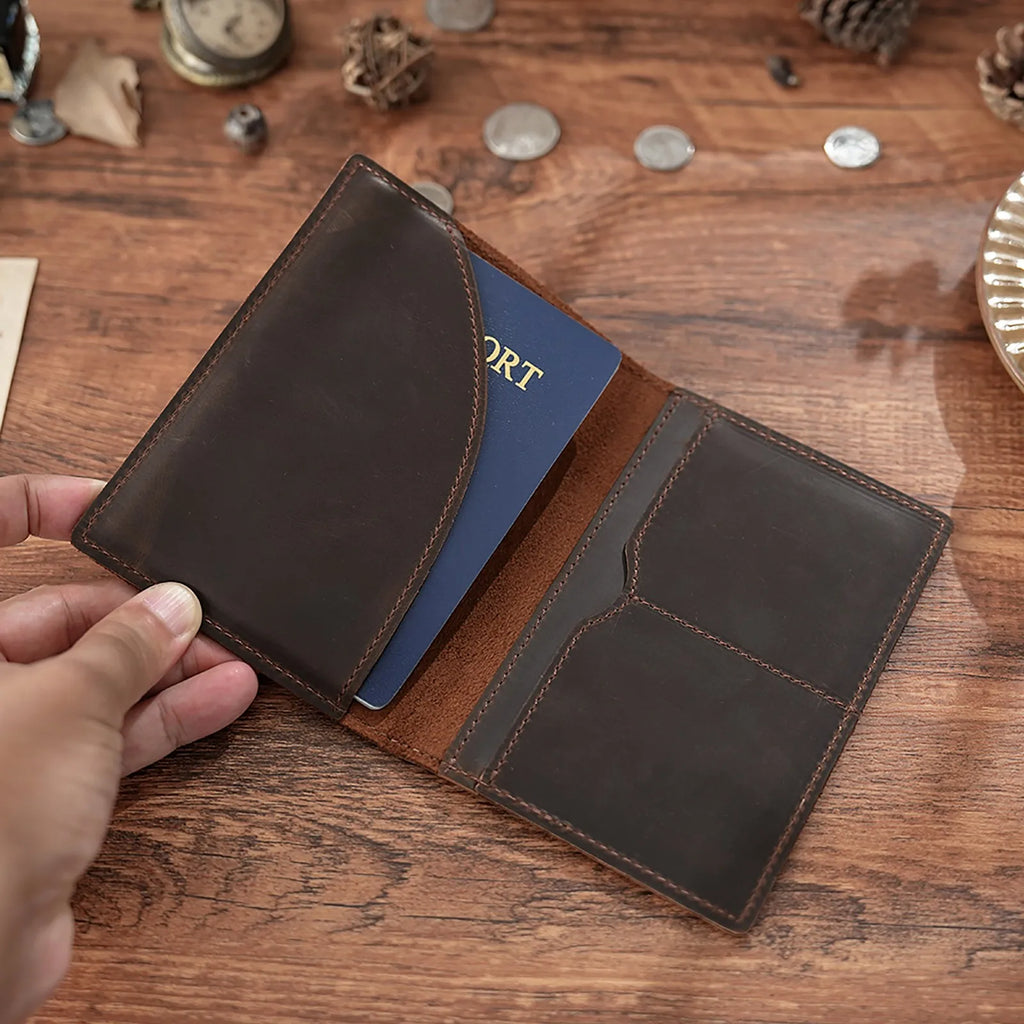 Leather Passport Holder for Travel Essentials, Slim Passport Cover Case Travel Wallet Bifold Credit Card Bag for Women Men