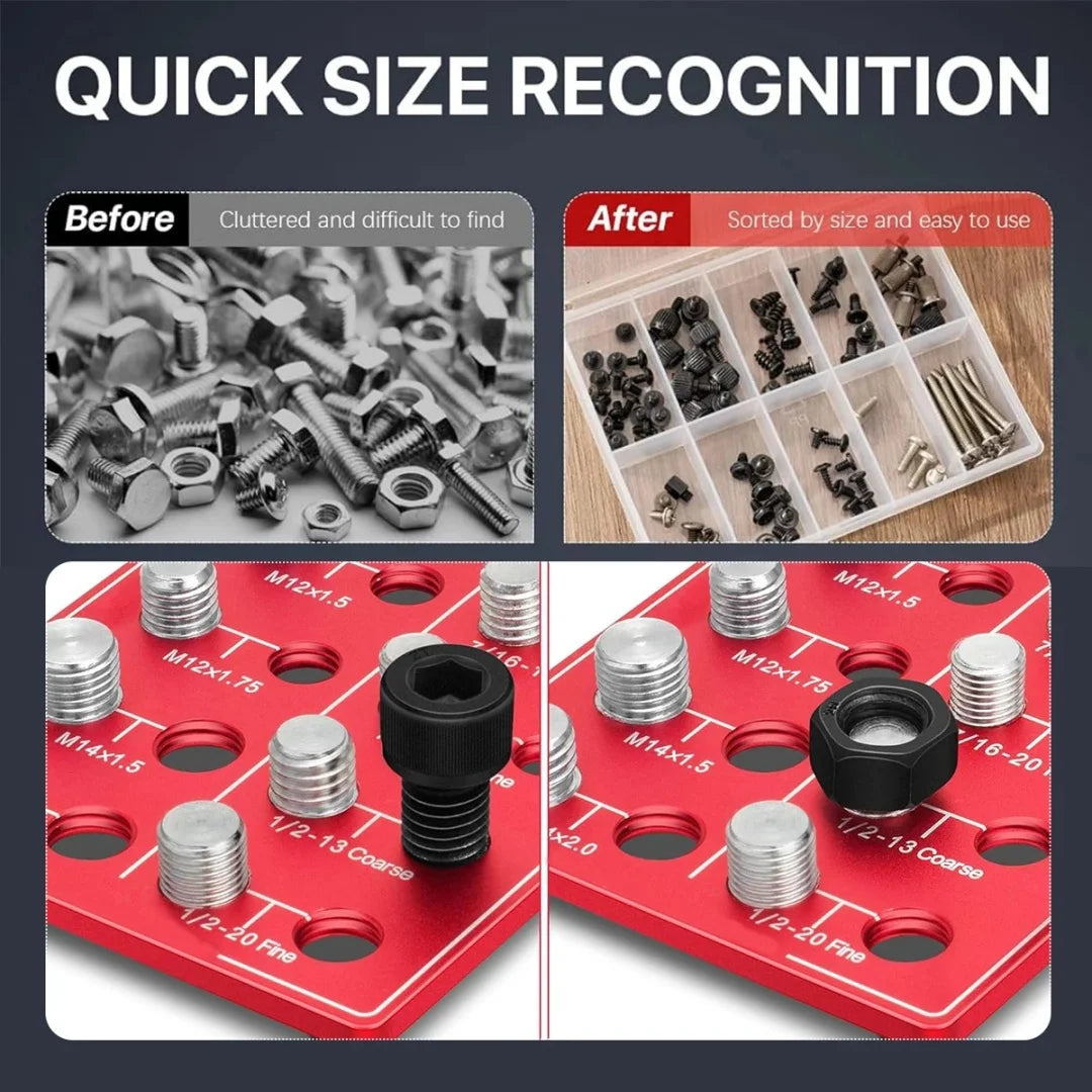 Thread Checker – Rustproof Nut and Bolt Identifier Gauge with SUS304 Bolts & 6061 Aluminum Base – for Metric & Standard Thread