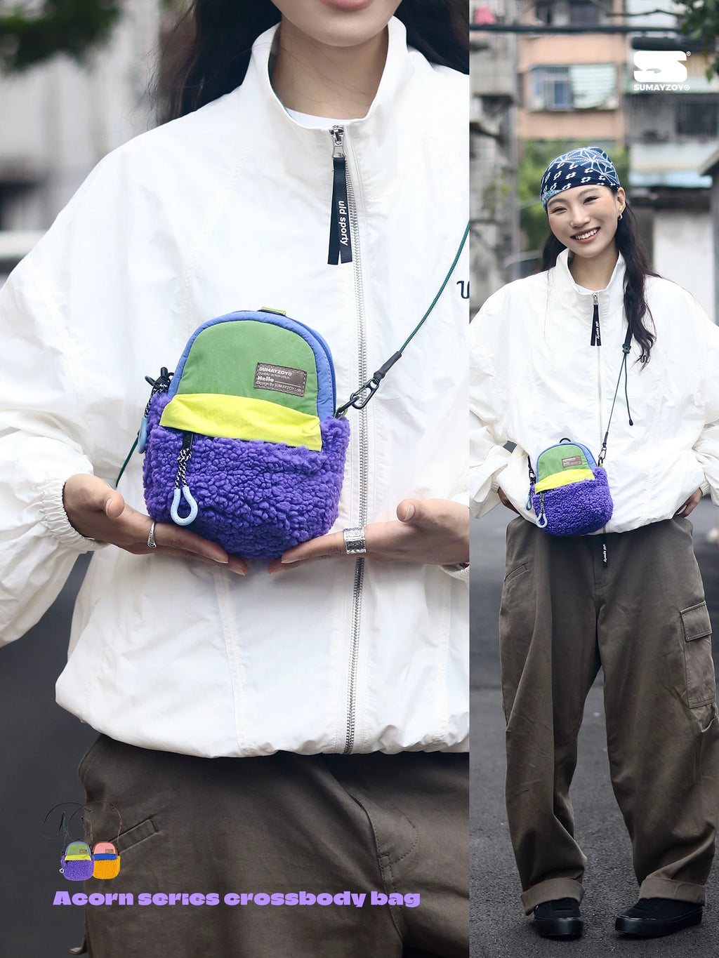 Sumayzoys Plush Crossbody Bag Outdoor Functional Style Single Shoulder Mobile Phone Bag Lightweight Autumn Winter Personalize...