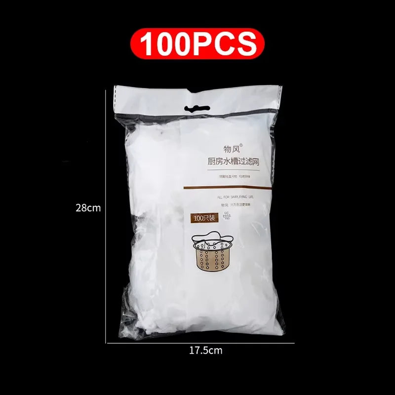 200/100pcs Disposable Sink Filter Mesh Bags Kitchen Sink Strainer Drain Hole Anti-blocking Garbage Bag Cleaning Strainers Net