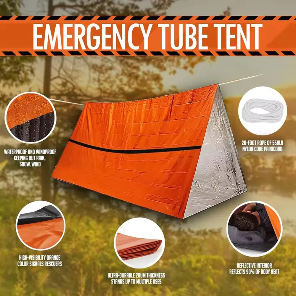 2-Person Emergency Survival Tent – Waterproof Mylar Space Blanket Shelter / Tente de survie d'urgence 2 personnes – Abri imperméable mylar