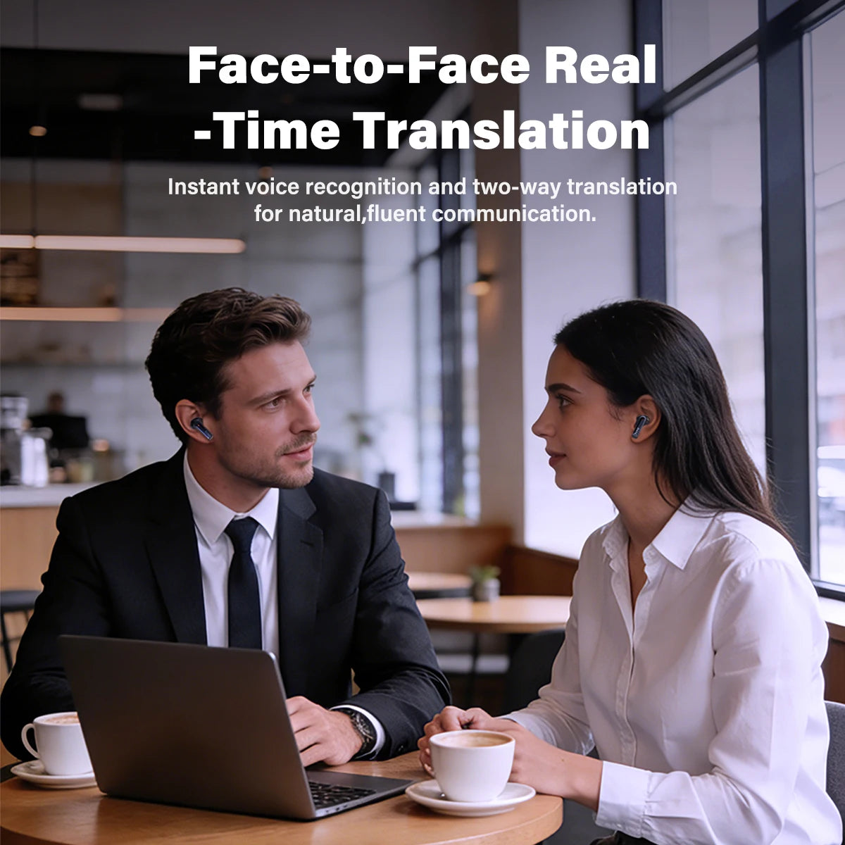 Bluetooth Wireless Headset HTC NE70 AI Real-Time Translator Earbuds 134 Languages Video Subtitle Touch LED Screen BT6.0 HiFi