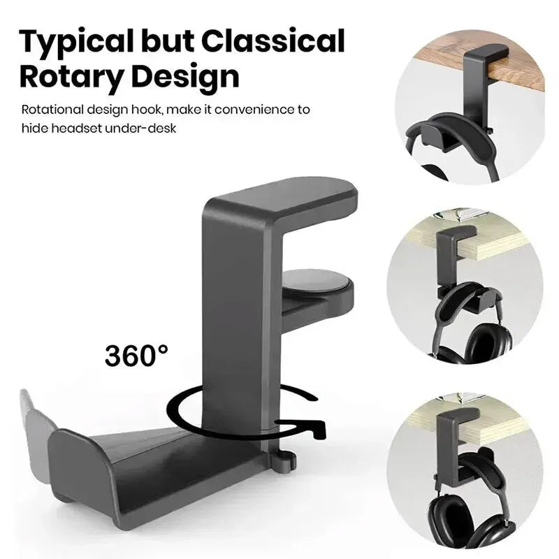 360° Rotating Headphone Stand Desktop Headset Holder PC Gaming Headset Desk Hanger Hook For Earphones Storage Hangin Organizer