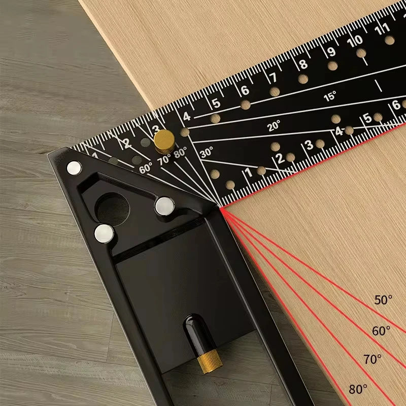 XMSJ 30CM Precision Marking Right Angle Ruler 45/90 Degree Hole Angle Ruler Industrial Scribe Marking Angle Gauge Woodworking