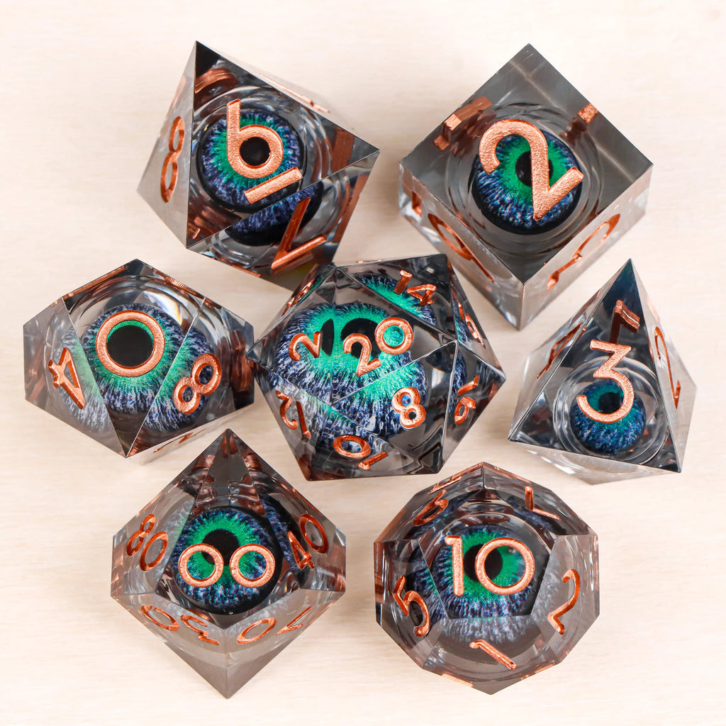 DND Dragon Eye Dice Liquid Core Dice Set Resin Sharp Edged Dice For Dungeons and Dragons Polyhedral D&D Dice Handmade D and D