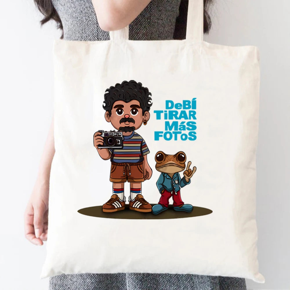 Bad Bunny DTMF with Bear Cartoon Women Tote Bag Debí Tirar Más Fotos Printing Shopping Bag Funny Travel Bag Eco Tote Bags