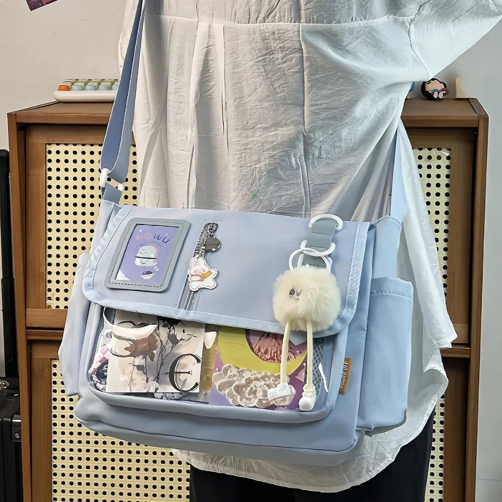 Y2K Japanese Harajuku School Bags for Teenage Girls New 2025 Transparent Itabag Crossbody Bag DIY Badges Display Plate Ita Bag