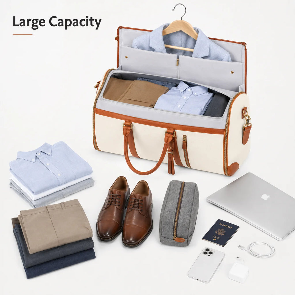 2 in 1 Convertible Garment Duffel Bag for Men Business Travel Suit Bag Large Capacity Weekend Overnight Bag with Shoulder Strap