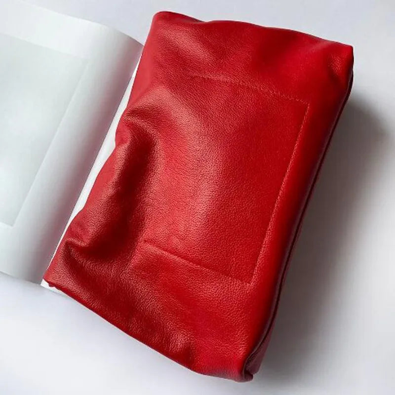 Personality Roll-Edge Leather Bag Lazy Casual Leather Soft Bag Phone Women High Quality Holding Red Large Bag Luxury Designer