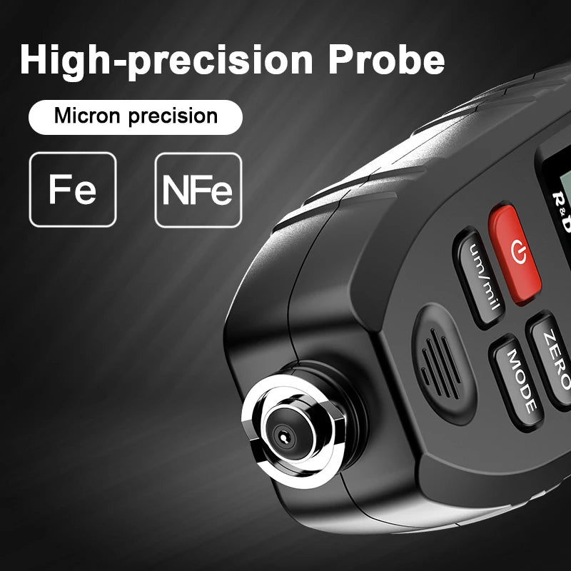 R&D TC100 Car Paint Film Thickness Tester 0.1 Micron Precision Measurement 0-1300 Scale FE/NFE Coating Thickness Gauge