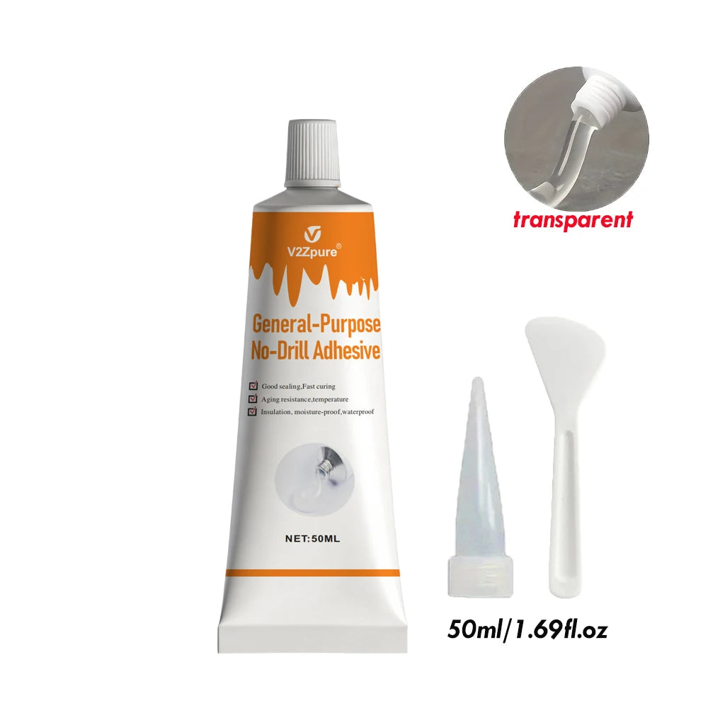 Nail-Free Adhesive No-Drill Glue - Strong No-Scratch Adhesive for Hooks & Shelves Towel Racks Daily Repair Glue Bonding Agent